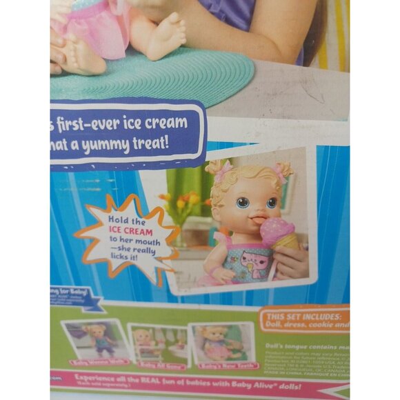 New Baby Alive Yummy Treat Baby Doll Ice Cream Cone 2012 Box Distressing - Picture 10 of 13